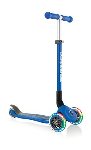 Globber - PRIMO FOLDABLE LIGHTS - Trottinette pliable, lumineuse à 3 roues pour les enfants âgés de 3 à 7 ans + , Bleu Marine